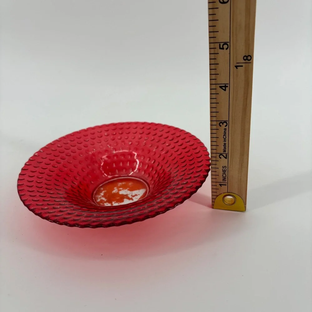 Vintage Retro Kitchen‎ Red Hobnail Glass Small Bowl 6in Ruby Red Textured Kitsch